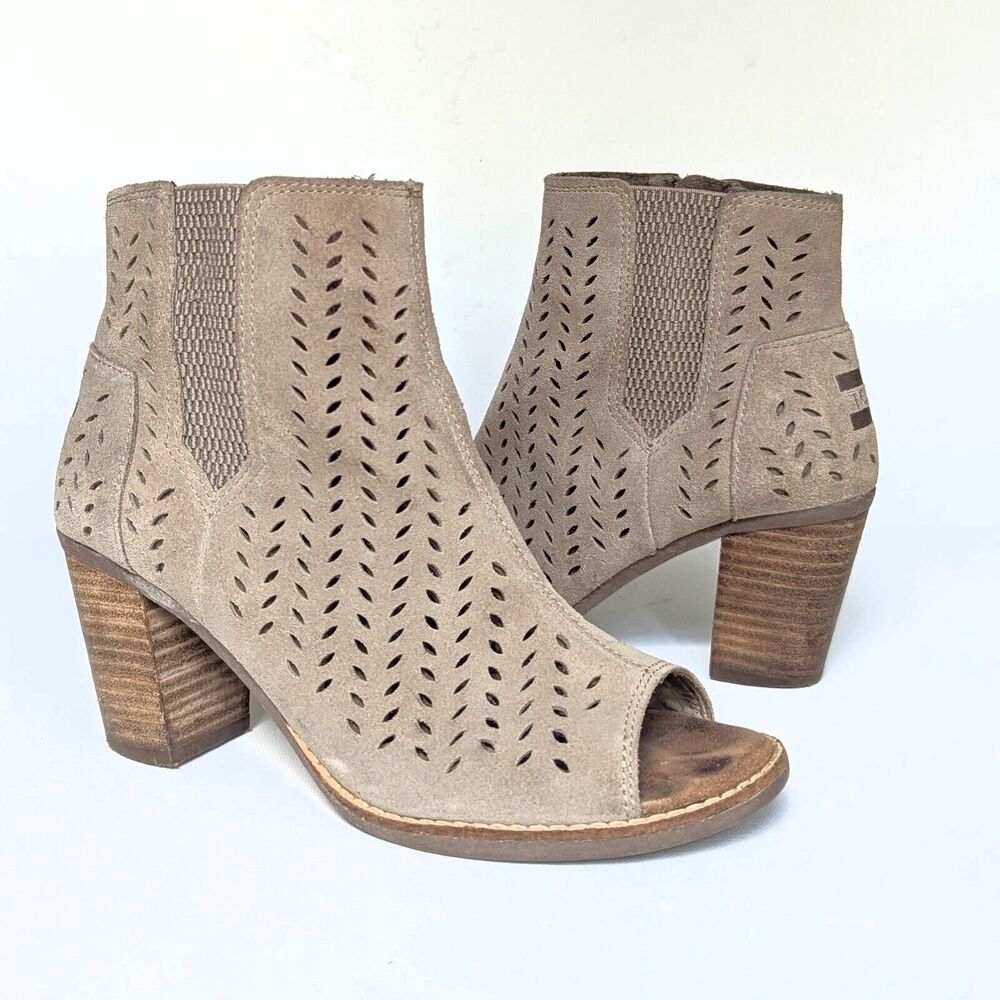 TOMS Majorca Peep Toe Bootie Desert Taupe Suede Women’s 6.5 | EU 37 | 23.5 cm